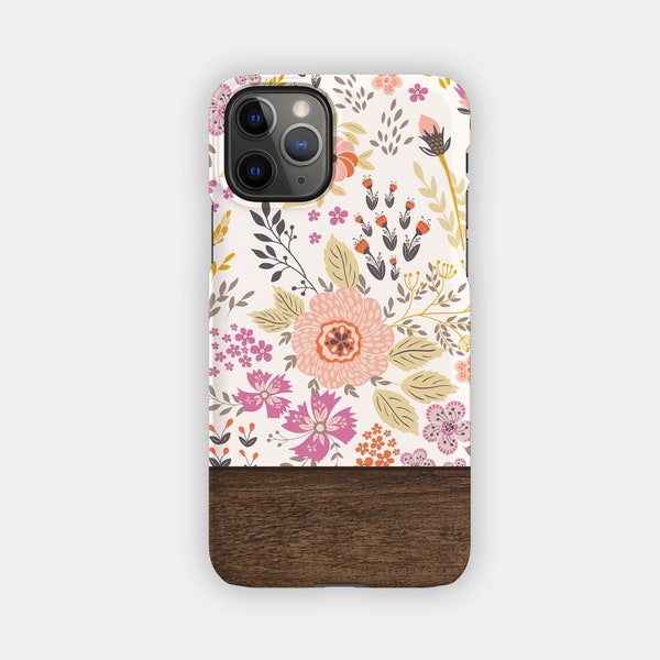 Coque pour iPhone DAINTY DRIFT - Motif abstrait floral et bois pour votre Apple iPhone 15 14 13 12 11 - Coque pour iPhone florale premium