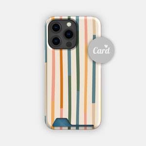 Kleurpotloden abstracte kaarthouder | Kaarthoesje met geometrische lijn | Geschikt voor iPhone 16, 15 Pro Max, 14, 13, Samsung Galaxy S22, S21 Plus