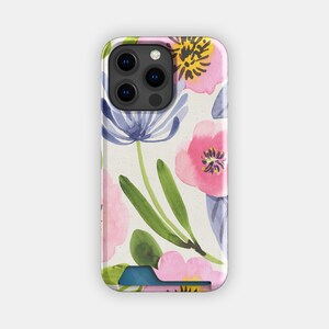 Kaarthouderhoesje met lila velden bloemen | Zachte, dunne hoes met aquarelverf | Geschikt voor iPhone 16, 15 Pro Max, 14, 13, Samsung Galaxy S22, S21 Plus