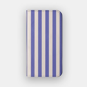 Funda tipo cartera con rayas azules / Funda minimalista de piel sintética con rayas / Compatible con iPhone 16, 15, 14 y 13, y Samsung Galaxy S25, S24, S23 y S22