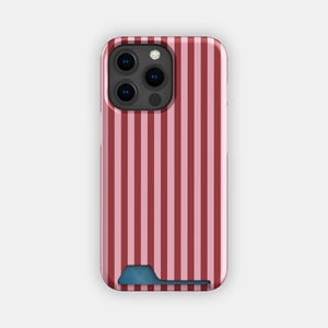 Cherry Lines gestreepte kaarthouder | Smalle hoes met minimalistische streep | Geschikt voor iPhone 16, 15 Pro Max, 14, 13, Samsung Galaxy S22, S21 Plus