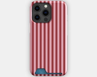 Cherry Lines gestreepte kaarthouder | Smalle hoes met minimalistische streep | Geschikt voor iPhone 16, 15 Pro Max, 14, 13, Samsung Galaxy S22, S21 Plus