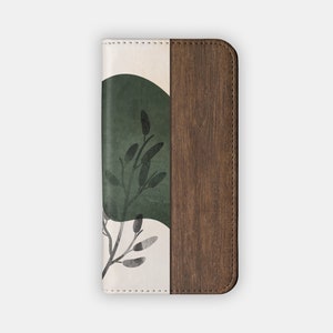 AUTUMN VIEWS Wallet Case - Green and Brown Floral Design for your iPhone 15 14 13 12, Galaxy S24 S23 S22 S21 S20 - Chic Folio Case