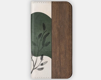 AUTUMN VIEWS Wallet Case - Green and Brown Floral Design for your iPhone 15 14 13 12, Galaxy S24 S23 S22 S21 S20 - Chic Folio Case