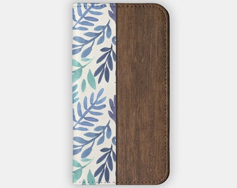 FRESH LEAVES Wallet Phone Case | For Galaxy S23, Galaxy S22, Galaxy S21, S10, iPhone 15, iPhone 14, 13, 12, 11 | Pretty Flip Case