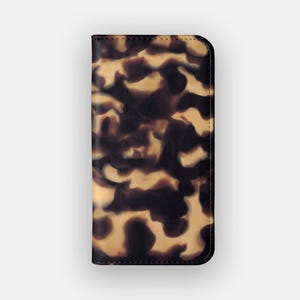Funda tipo cartera con estilo de carey / Funda protectora con estampado animal / Compatible con iPhone 16, 15, 14, 13 y Samsung Galaxy S25, S24, S23 y S22