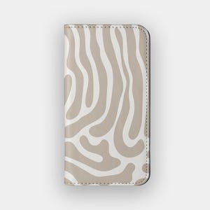 Funda billetera abstracta con ondas arenosas / Funda de piel sintética con líneas geométricas / Compatible con iPhone 16, 15, 14 y 13, y Samsung Galaxy S25, S24, S23 y S22