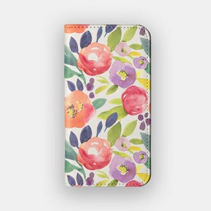 Funda tipo cartera con diseño floral de semillas mixtas / Funda de piel sintética con estampado de flores pastel / Compatible con iPhone 16, 15, 14 y 13, y Samsung Galaxy S25, S24, S23 y S22