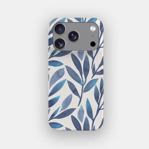 Funda para teléfono con estampado floral botánico en tonos azul verdoso / para iPhone 17 Pro Max, 16, 15, 14, Samsung S26 Ultra, S25, S24, S23, Pixel 10 Pro, 9, 8