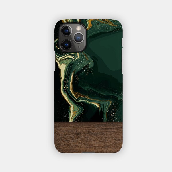 EMERALD RIVER iPhone-Hülle – Marmor- und Holzdesign für Ihr Apple iPhone 15 14 13 12 11 – abstrakte robuste iPhone-Hülle