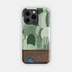 Porte-cartes floral Cactus Field | porte-cartes abstrait cactus | Compatible avec les iPhone 16, 15 Pro Max, 14, 13, Samsung Galaxy S22, S21 Plus
