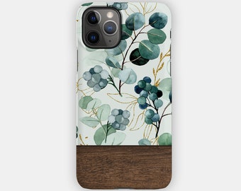 Coque Pour Portable FEUILLES D'EUCALYPTUS | Disponible pour iPhone 15, iPhone 14, iPhone 13 12 11 SE, Pixel 8 7 6 | Étui pour portable rétro haut de gamme