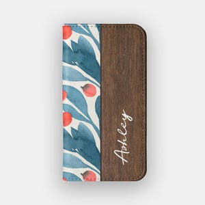 Custodia a portafoglio con motivo floreale Berry Nice / Custodia a portafoglio con motivo floreale pastello / Adatta per iPhone 16, 15, 14, 13, Samsung Galaxy S25, S24, S23, S22
