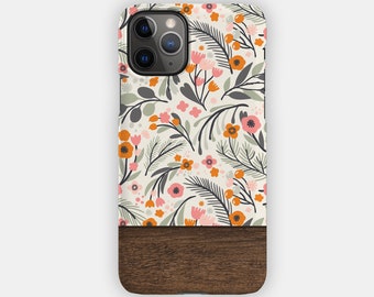 FRESH DEW iPhone Case - Soft Florals and Wood Design for your Apple iPhone 15 14 13 12 11 - Botanical Durable iPhone Case