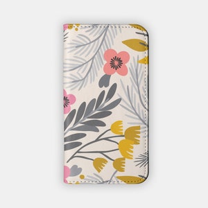 POLLEN SPRINKLE Wallet Case - Yellow and Grey Floral Design for your iPhone 15 14 13 12, Galaxy S24 S23 S22 S21 S20 - Botanical Folio Case