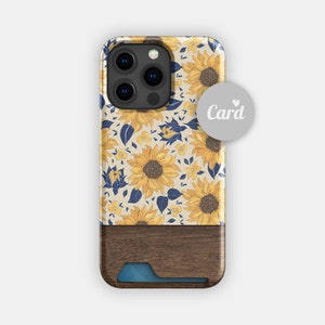 porte-cartes floral tournesol champêtre | mince à jolies fleurs | Compatible avec les iPhone 16, 15 Pro Max, 14, 13, Samsung Galaxy S22, S21 Plus