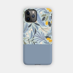 CLEAR SKY iPhone Case - Floral and Block Blue Design for your Apple iPhone 15 14 13 12 11 - Botanical Tough iPhone Case