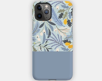 CLEAR SKY iPhone Case - Floral and Block Blue Design for your Apple iPhone 15 14 13 12 11 - Botanical Tough iPhone Case