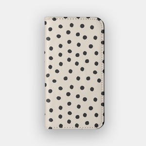 Funda billetera abstracta con lunares color crema / Funda protectora tipo libro con lunares / Compatible con iPhone 16, 15, 14, 13 y Samsung Galaxy S25, S24, S23 y S22