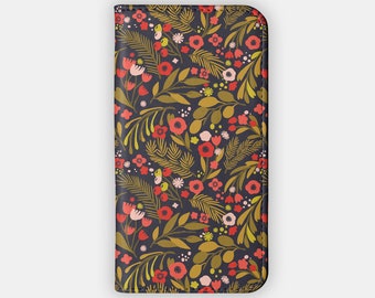OLIVE STEMS Wallet Case - Olive Green Floral Design for your iPhone 15 14 13 12, Galaxy S24 S23 S22 S21 S20 - Floral Folio Case