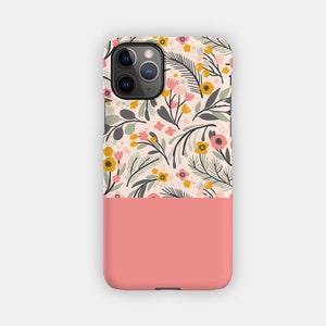 FRESH MEADOWS iPhone Case - Floral and Block Pink Design for your Apple iPhone 15 14 13 12 11 - Botanical Premium iPhone Case