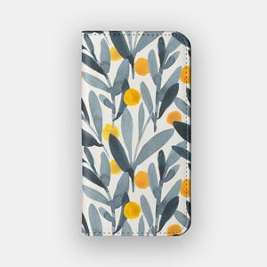 Senf schießen Blumen Brieftasche Fall | Pastell Blumen Kunstleder Folio | Passend für iPhone 16, 15, 14, 13, Samsung Galaxy S25, S24, S23, S22