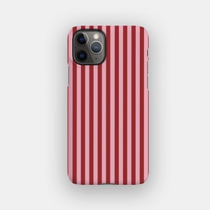 Coque iPhone à rayures cerises | Boîtier résistant aux chocs à rayures minimalistes | Compatible avec les iPhone 16, 15 Plus, 14, 13 Pro Max, 12, 11, SE