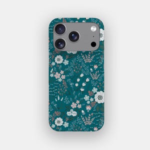 Teal Scattering Botanical Floral Phone Case | for iPhone 17 Pro Max, 16, 15, 14, Samsung S26 Ultra, S25, S24, S23, Pixel 10 Pro, 9, 8