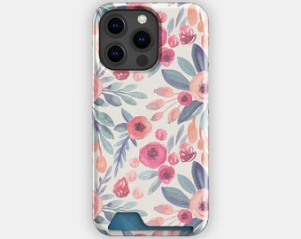 Coque Porte-cartes IPhone - Bandoulière Fleurie - Pour 16/15 Pro Max/14 Pro