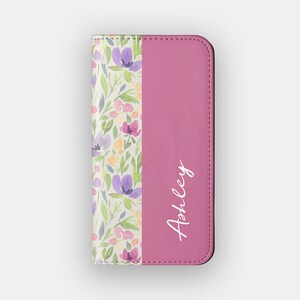 Etui portfelowe Pastel Blooms Floral | Folio do przechowywania kart z akwarelą kwiatów | Pasuje do iPhone'a 16, 15, 14, 13, Samsunga Galaxy S25, S24, S23, S22