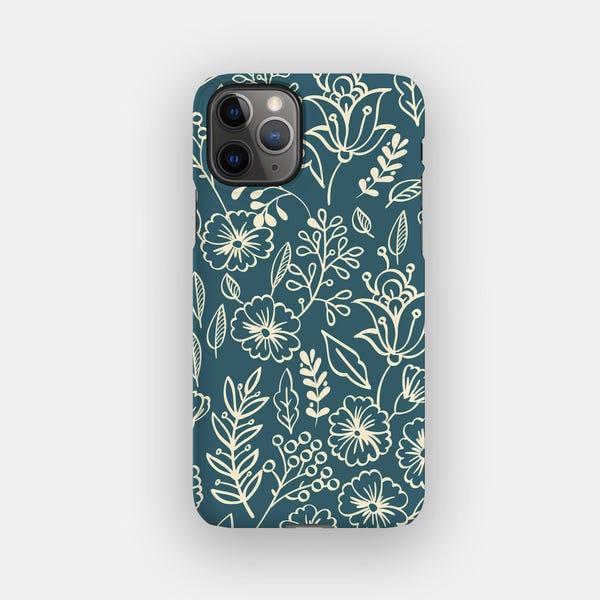 Funda para teléfono con estampado floral botánico de tallos color turquesa / para iPhone 17 Pro Max, 16, 15, 14, Samsung S26 Ultra, S25, S24, S23, Pixel 10 Pro, 9, 8