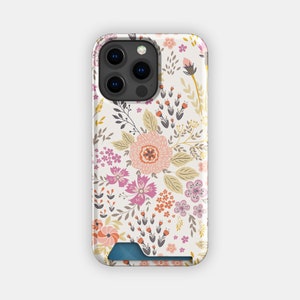 Kaarthouderhoesje Pretty Pinks bloemen | Kaarthoesje met esthetische bloem | Geschikt voor iPhone 16, 15 Pro Max, 14, 13, Samsung Galaxy S22, S21 Plus
