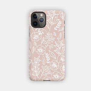 BLUSHING STEMS iPhone Case - Pink Floral Design for your Apple iPhone 15 14 13 12 11 - Chic Durable iPhone Case