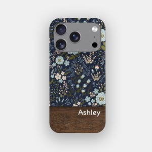 Custodia per telefono con motivo floreale botanico blu navy / per iPhone 17 Pro Max, 16, 15, 14, Samsung S26 Ultra, S25, S24, S23, Pixel 10 Pro, 9, 8