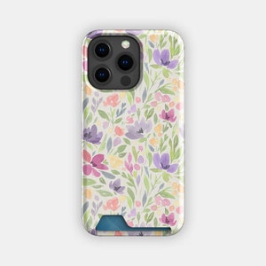 Etui na karty Pastel Blooms Floral | Etui z akwarelowym kwiatem | Pasuje do iPhone'a 16, 15 Pro Max, 14, 13, Samsunga Galaxy S22, S21 Plus