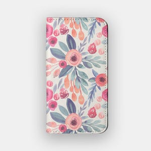 Funda tipo cartera con diseño floral de otoño / Funda tipo libro con diseño de acuarela floral / Compatible con iPhone 16, 15, 14, 13 y Samsung Galaxy S25, S24, S23 y S22