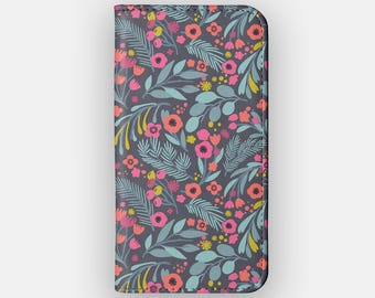 Forest Flower Floral Botanical Wallet Phone Case for iPhone 17, 16, 15, Samsung S26