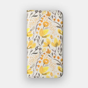 Blonde Knospen Floral Geldbörse Hülle | Weiches Pastel Flower Vegan Lederfolie | Passend für iPhone 16, 15, 14, 13, Samsung Galaxy S25, S24, S23, S22