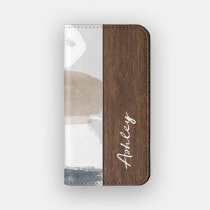Funda tipo cartera con diseño floral de Horizon Stokes / Funda tipo libro de piel sintética con diseño de flores abstractas / Compatible con iPhone 16, 15, 14 y 13, y Samsung Galaxy S25, S24, S23 y S22