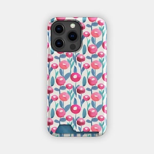 Crimson Seeds bloemen kaarthouder | Zachte aquarel kaarthouder | Geschikt voor iPhone 16, 15 Pro Max, 14, 13, Samsung Galaxy S22, S21 Plus