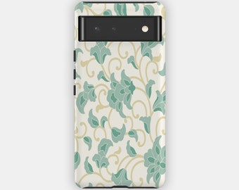 ASIAN GARDEN Phone Case - Pastel Green Floral Design for your Google Pixel 8 Pixel 8 Pro 7 6 5 - Chic Tough Phone Case