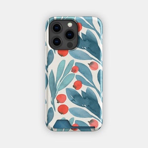 Porte-cartes fleuri Nice Berry | Porte-cartes à fleurs pastel | Compatible avec les iPhone 16, 15 Pro Max, 14, 13, Samsung Galaxy S22, S21 Plus