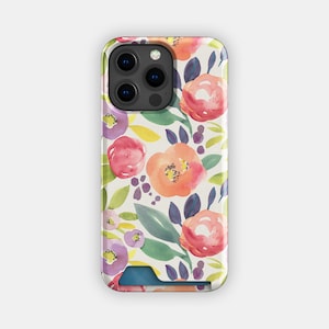 Custodia porta carte con motivo floreale a semi misti / Custodia porta carte con motivo floreale pastello / Compatibile con iPhone 16, 15 Pro Max, 14, 13, Samsung Galaxy S22, S21 Plus