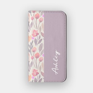 Mauve Meadow Blumen Portemonnaie | Blumen Wasserfarbe Vegan Leder Folio | Passend für iPhone 16, 15, 14, 13, Samsung Galaxy S25, S24, S23, S22
