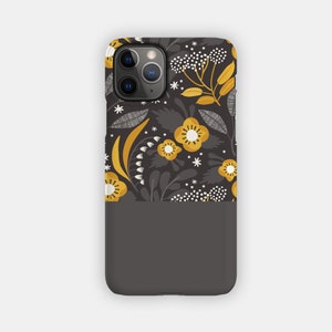 GOLD BLOOMS iPhone Case - Floral and Block Brown Design for your Apple iPhone 15 14 13 12 11 - Floral Premium iPhone Case
