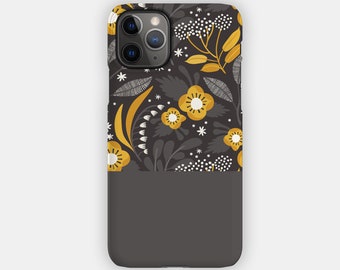 GOLD BLOOMS iPhone Case - Floral and Block Brown Design for your Apple iPhone 15 14 13 12 11 - Floral Premium iPhone Case