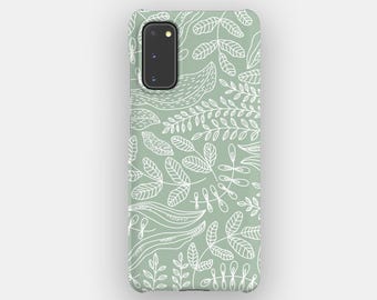 Delicate Green Floral Phone Case for Samsung Galaxy S26, S25, S24, S23. Tough Option
