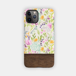 COLORFUL MEADOW iPhone Case - Pastel Floral and Wood Design for your Apple iPhone 15 14 13 12 11 - Flowery Durable iPhone Case