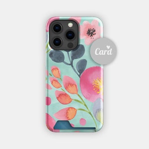 Etui na karty Rain Fall Floral | Etui na karty Flower Watercolour | Pasuje do iPhone'a 16, 15 Pro Max, 14, 13, Samsunga Galaxy S22, S21 Plus