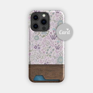 Lilac Scattering Floral Card Holder Case | Flower Slim Case | Fits iPhone 16, 15 Pro Max, 14, 13, Samsung Galaxy S22, S21 Plus